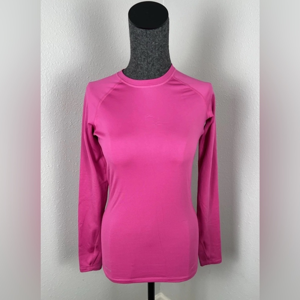 Nike Pro Combat Dri-Fit Fitted Pink Fleece Lined Long Sleeve Womens Size Small